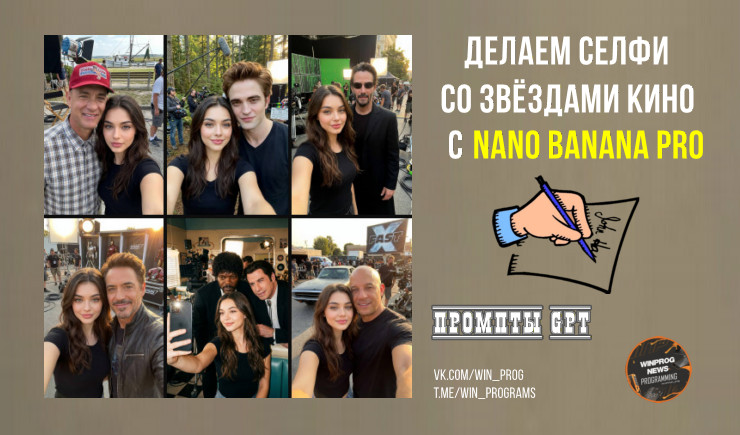 Делаем бомбические селфи со звёздами кино с Nano Banana Pro