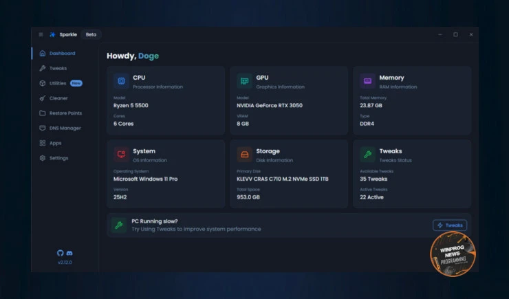 Sparkle — бесплатный тюнер Windows для ускорения и очистки системы