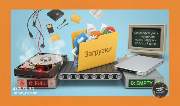 Освободите диск C: переносим папку Загрузки на другой диск