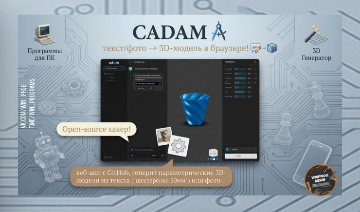 CADAM — текст/фото → 3D-модель в браузере! Open-source хакер!