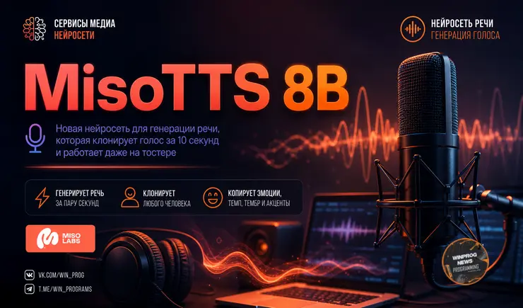 MisoTTS 8B — новая нейросеть для генерации речи, которая клонирует голос за 10 секунд и работает даже на тостере