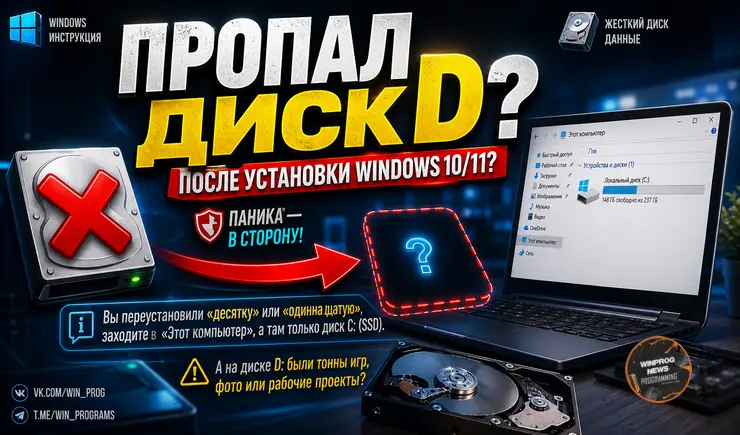 Пропал диск D после переустановки Windows? Без паники, данные на месте!