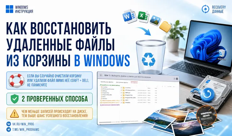 Восстановление удаленных файлов из Корзины Windows